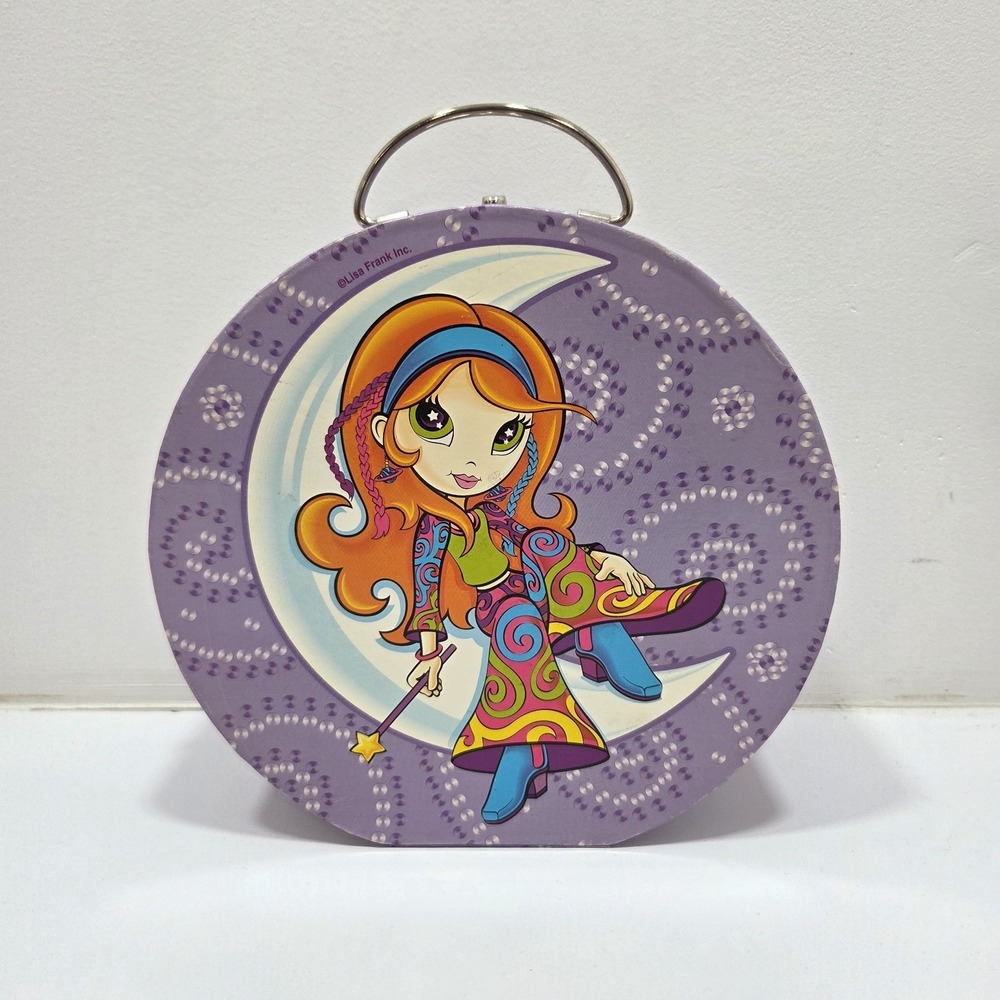 ***Vintage Lisa Frank Round Storage Box Train Case Moon Girl RARE‎